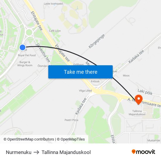 Nurmenuku to Tallinna Majanduskool map