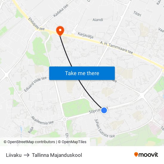 Liivaku to Tallinna Majanduskool map