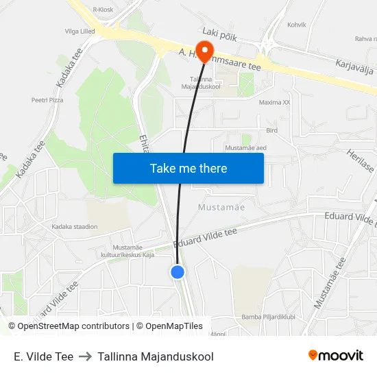 E. Vilde Tee to Tallinna Majanduskool map