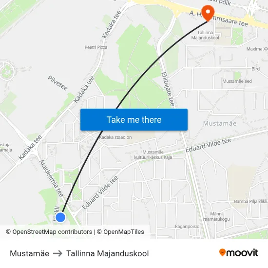 Mustamäe to Tallinna Majanduskool map