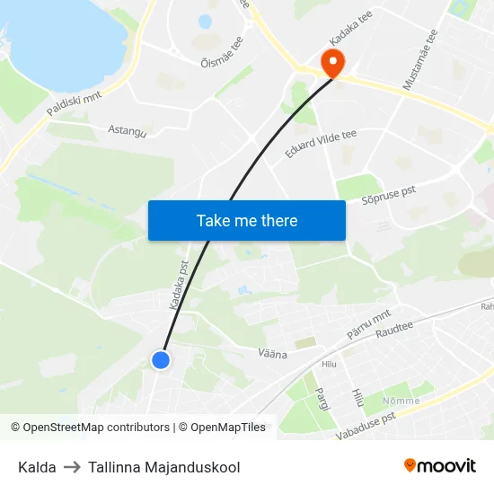Kalda to Tallinna Majanduskool map