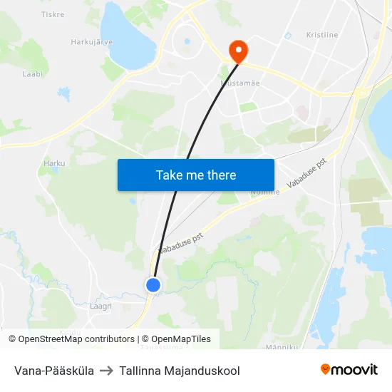 Vana-Pääsküla to Tallinna Majanduskool map