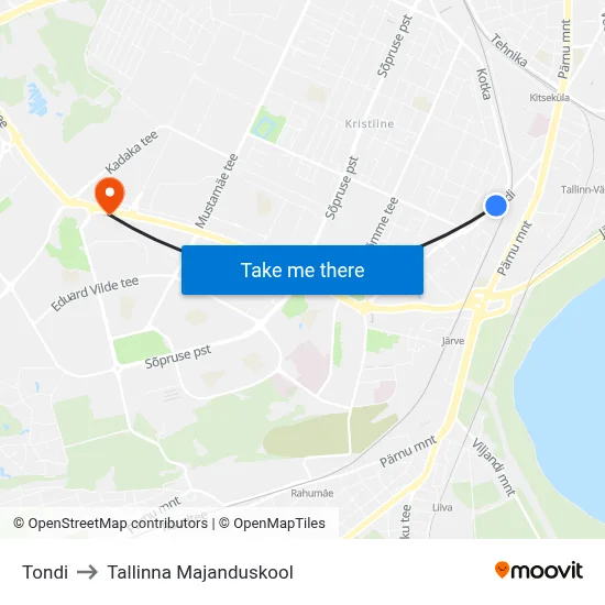 Tondi to Tallinna Majanduskool map