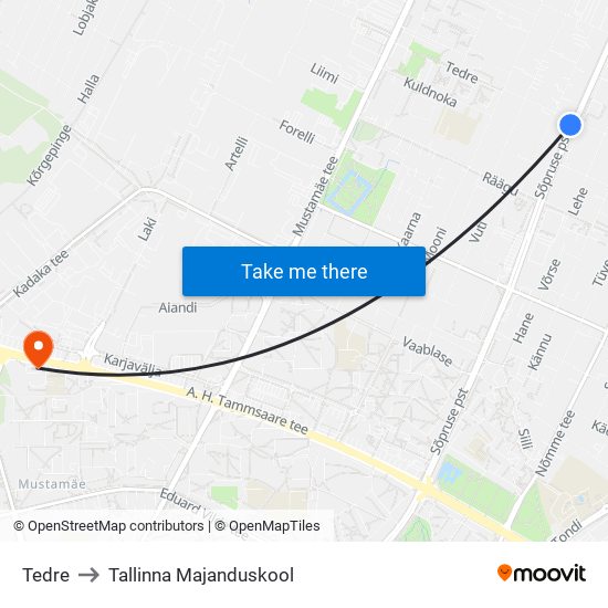 Tedre to Tallinna Majanduskool map