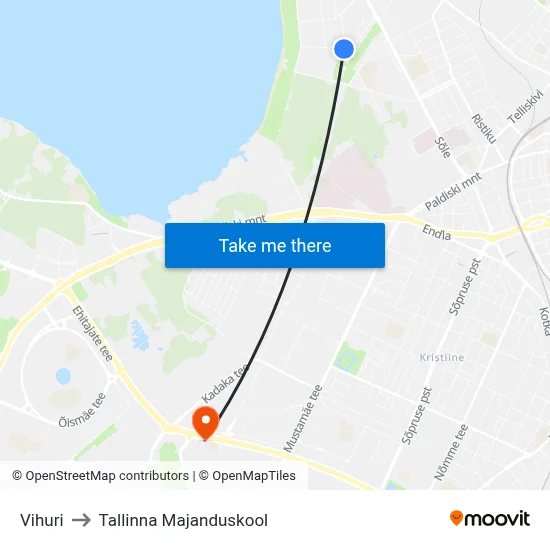 Vihuri to Tallinna Majanduskool map