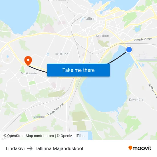 Lindakivi to Tallinna Majanduskool map