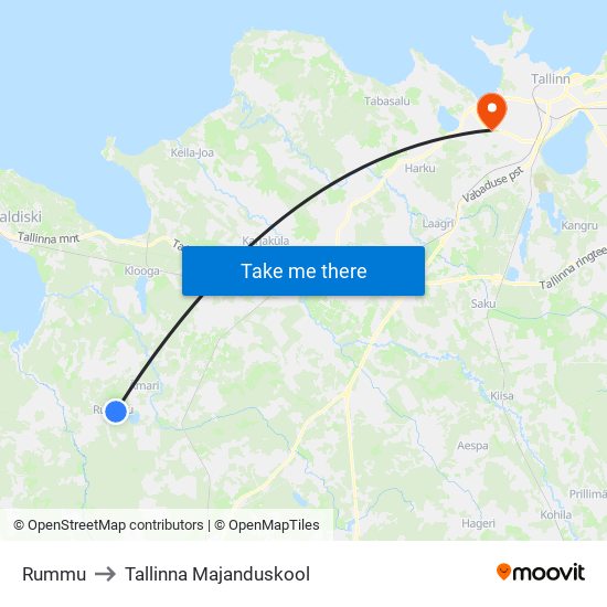 Rummu to Tallinna Majanduskool map