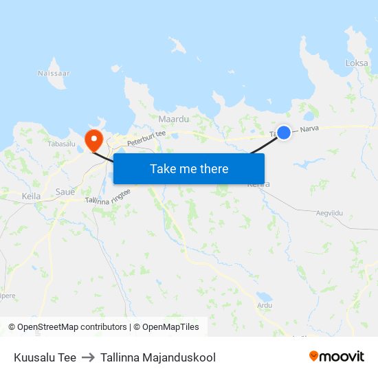 Kuusalu Tee to Tallinna Majanduskool map