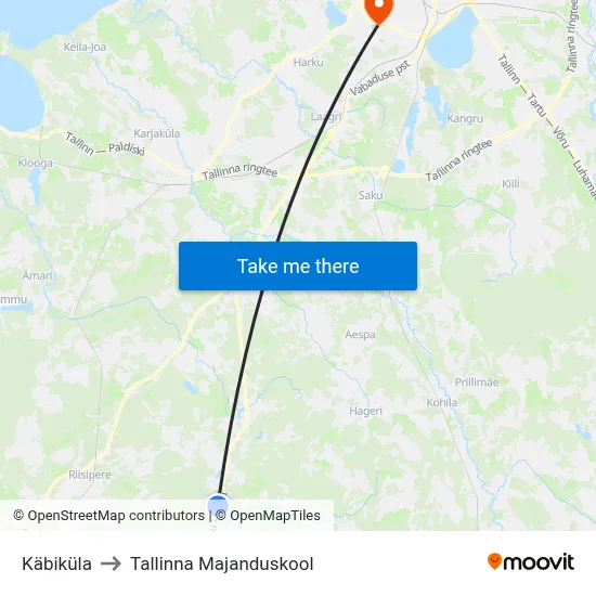 Käbiküla to Tallinna Majanduskool map