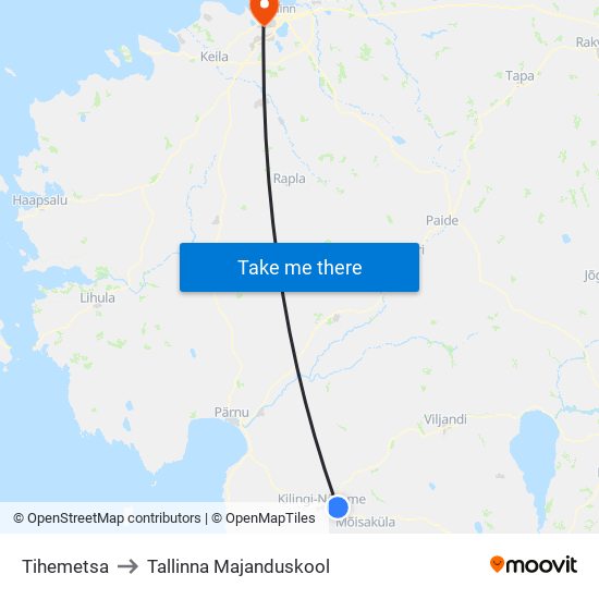 Tihemetsa to Tallinna Majanduskool map