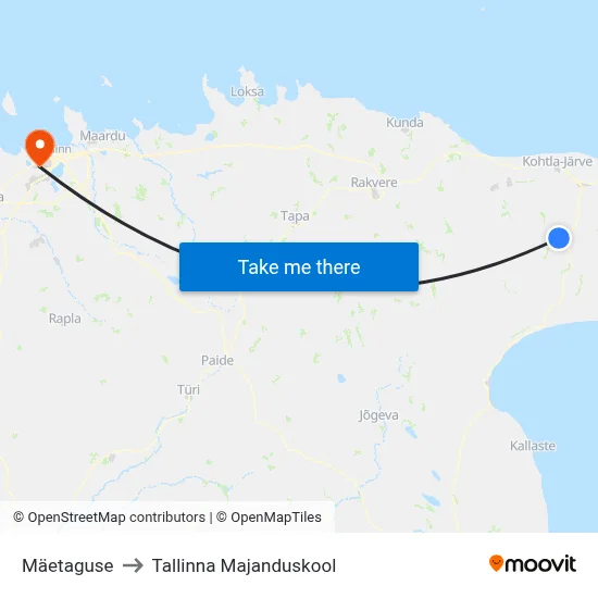 Mäetaguse to Tallinna Majanduskool map