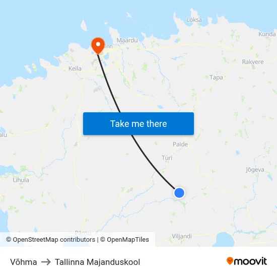 Võhma to Tallinna Majanduskool map