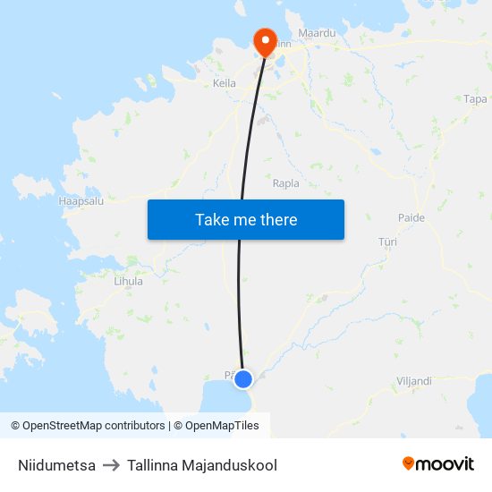 Niidumetsa to Tallinna Majanduskool map