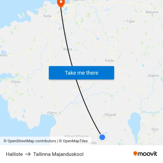 Halliste to Tallinna Majanduskool map