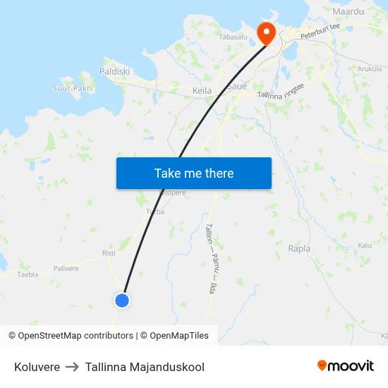 Koluvere to Tallinna Majanduskool map