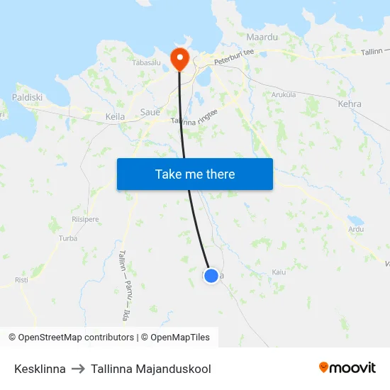 Kesklinna to Tallinna Majanduskool map