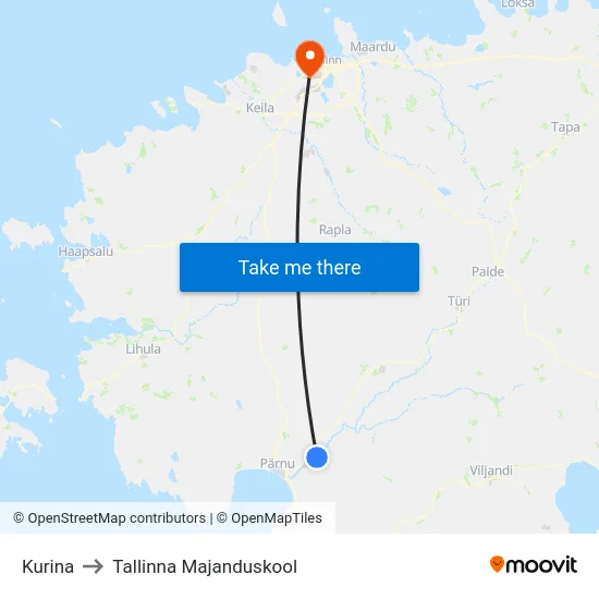 Kurina to Tallinna Majanduskool map