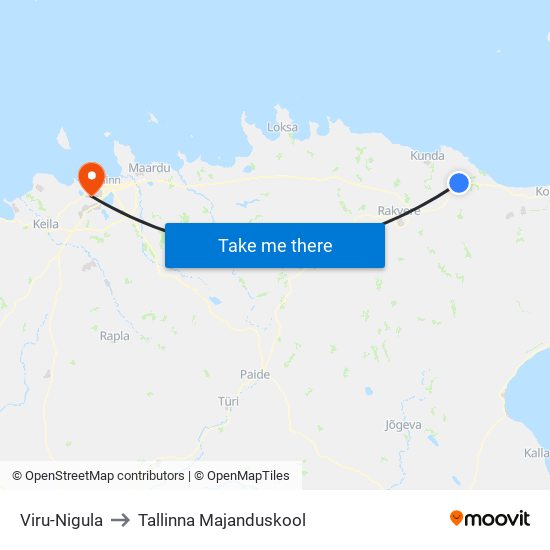 Viru-Nigula to Tallinna Majanduskool map