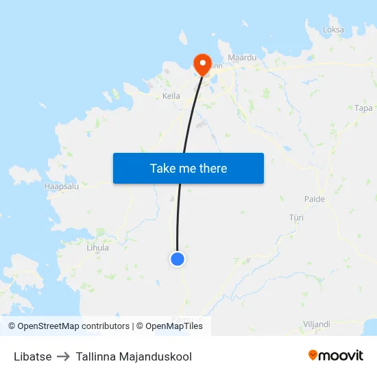 Libatse to Tallinna Majanduskool map