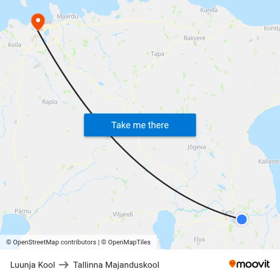 Luunja Kool to Tallinna Majanduskool map