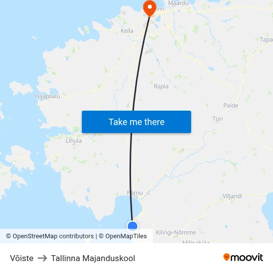 Võiste to Tallinna Majanduskool map