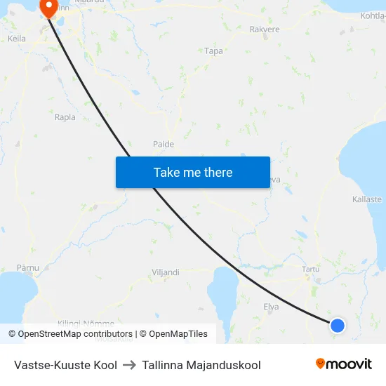 Vastse-Kuuste Kool to Tallinna Majanduskool map