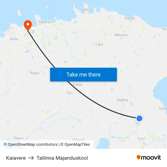Kaiavere to Tallinna Majanduskool map