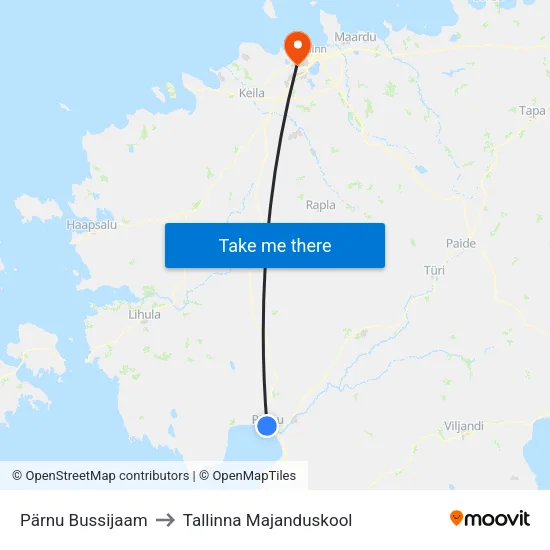 Pärnu Bussijaam to Tallinna Majanduskool map