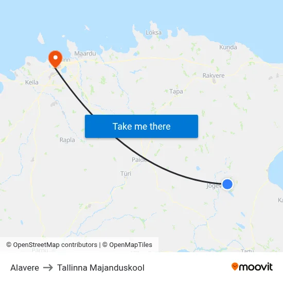 Alavere to Tallinna Majanduskool map
