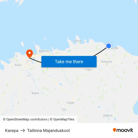 Karepa to Tallinna Majanduskool map