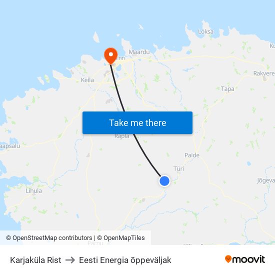 Karjaküla Rist to Eesti Energia õppeväljak map