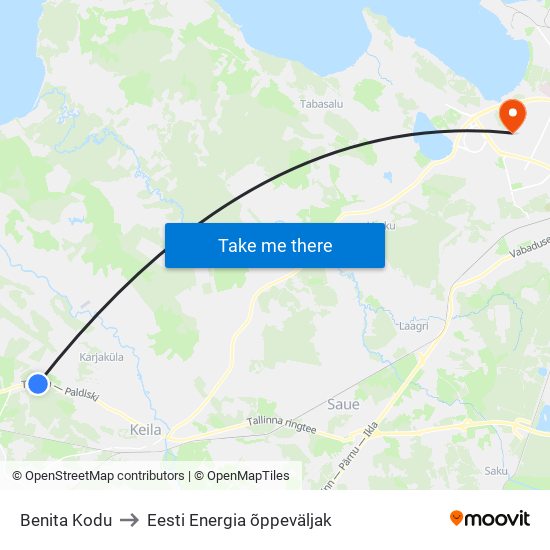 Benita Kodu to Eesti Energia õppeväljak map