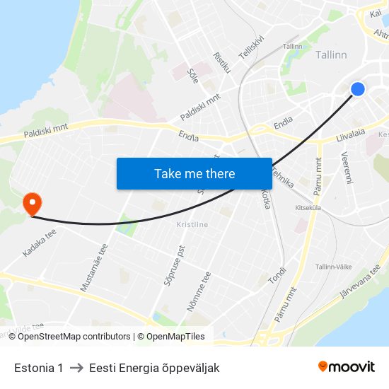 Estonia 1 to Eesti Energia õppeväljak map