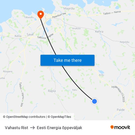 Vahastu Rist to Eesti Energia õppeväljak map