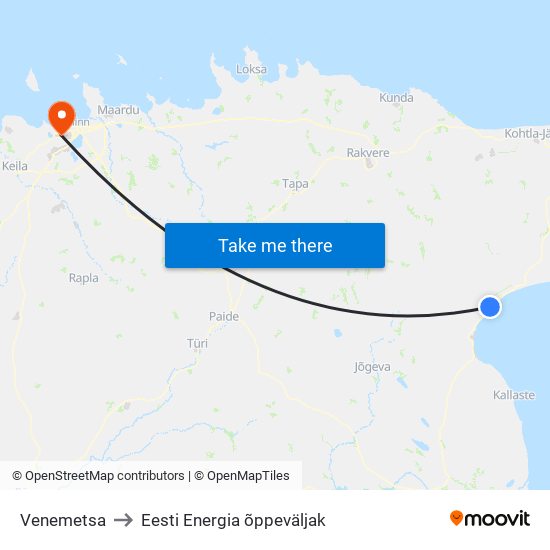 Venemetsa to Eesti Energia õppeväljak map