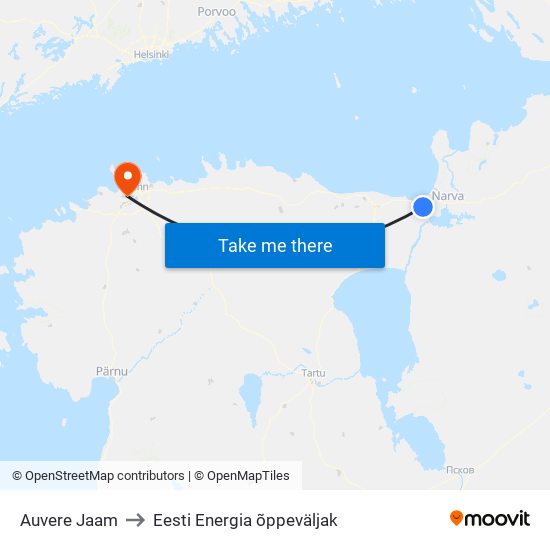Auvere Jaam to Eesti Energia õppeväljak map