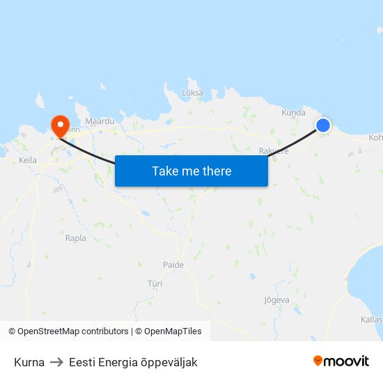 Kurna to Eesti Energia õppeväljak map