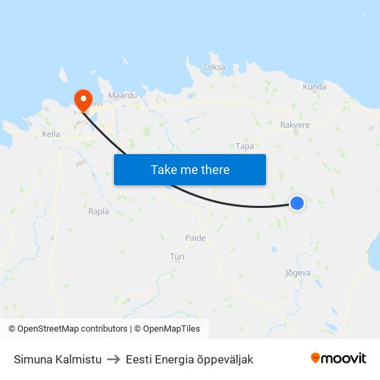 Simuna Kalmistu to Eesti Energia õppeväljak map