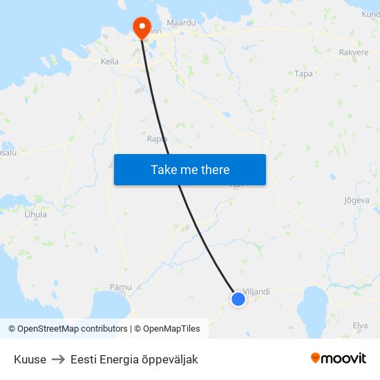 Kuuse to Eesti Energia õppeväljak map