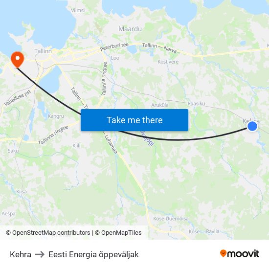 Kehra to Eesti Energia õppeväljak map