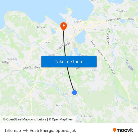 Lillemäe to Eesti Energia õppeväljak map