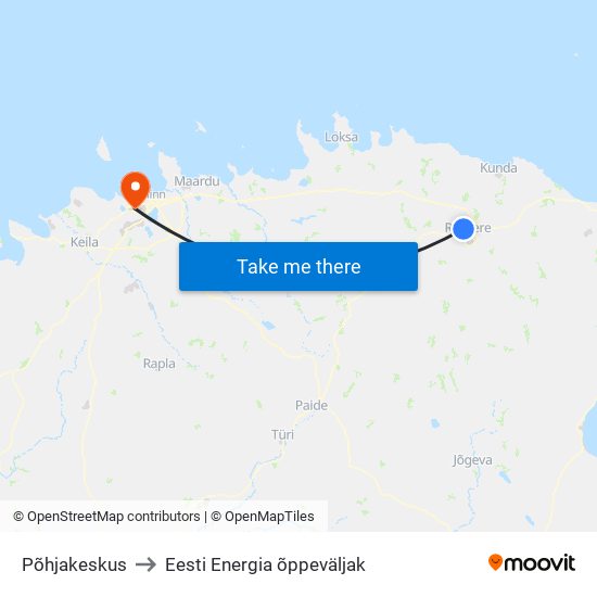 Põhjakeskus to Eesti Energia õppeväljak map