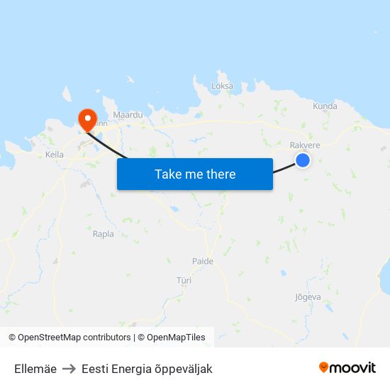 Ellemäe to Eesti Energia õppeväljak map