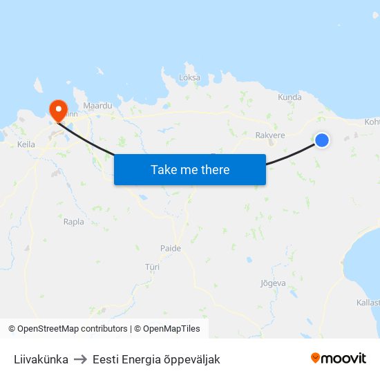 Liivakünka to Eesti Energia õppeväljak map