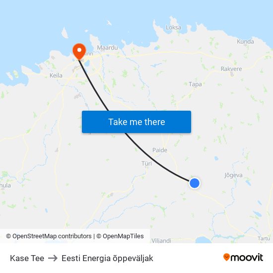 Kase Tee to Eesti Energia õppeväljak map