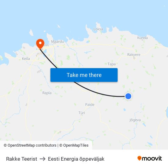 Rakke Teerist to Eesti Energia õppeväljak map