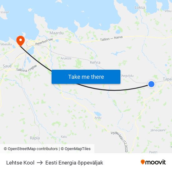 Lehtse Kool to Eesti Energia õppeväljak map