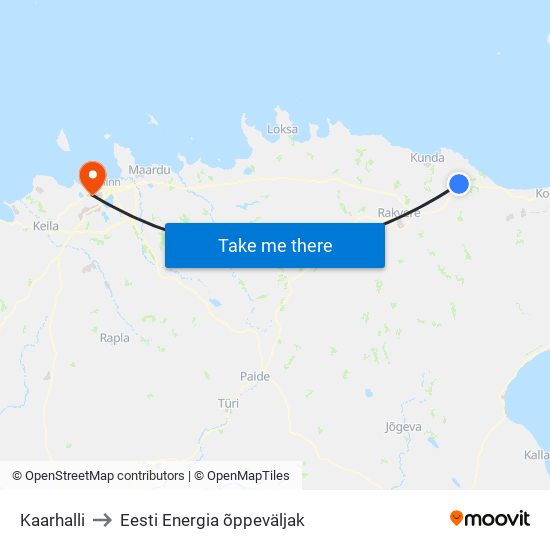 Kaarhalli to Eesti Energia õppeväljak map