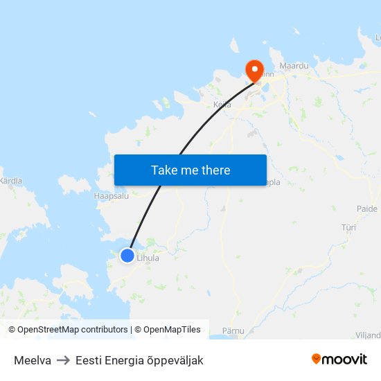 Meelva to Eesti Energia õppeväljak map