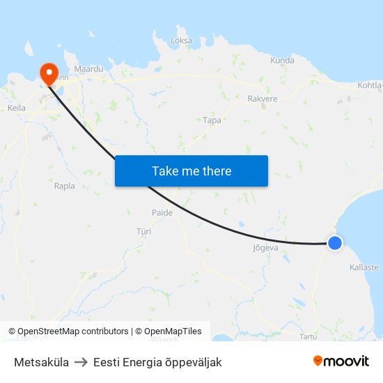 Metsaküla to Eesti Energia õppeväljak map